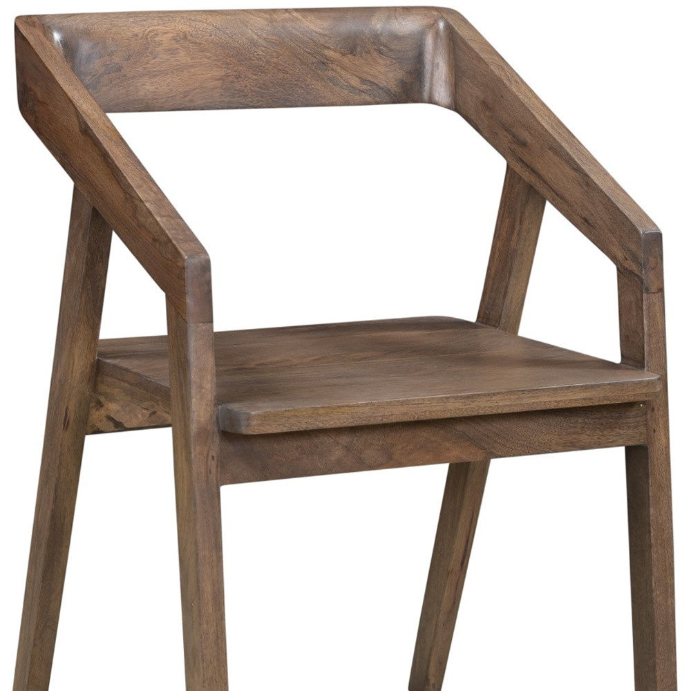Dark Brown Solid Wood Open Back Dining Arm Chair HomeRoots