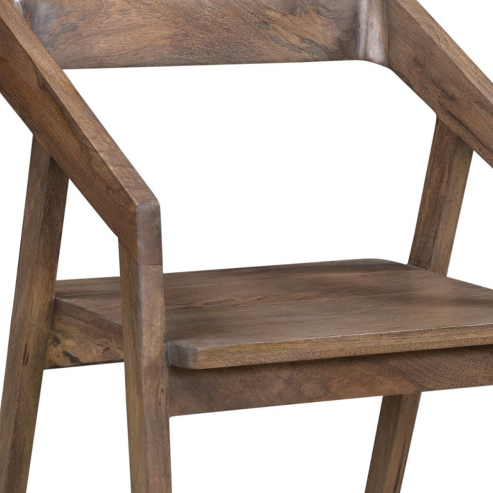Dark Brown Solid Wood Open Back Dining Arm Chair HomeRoots