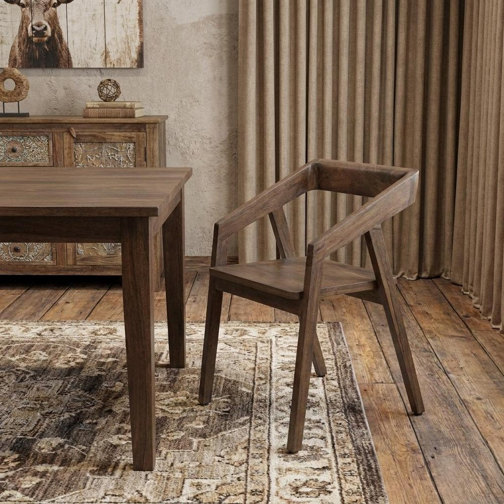 Dark Brown Solid Wood Open Back Dining Arm Chair HomeRoots