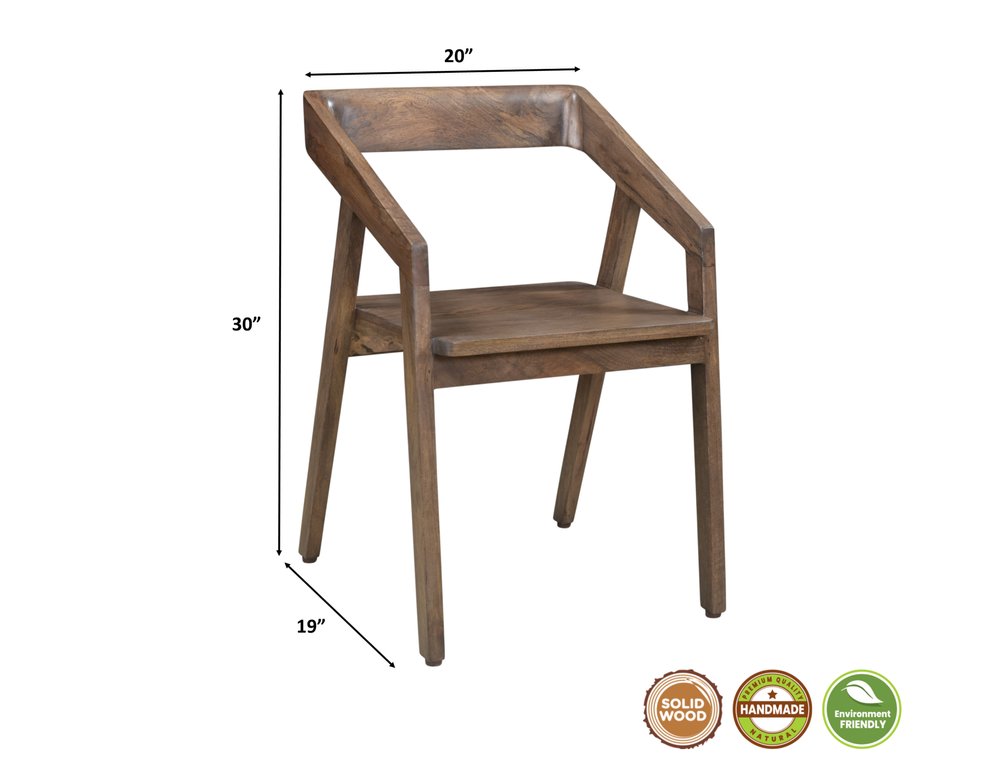 Dark Brown Solid Wood Open Back Dining Arm Chair HomeRoots