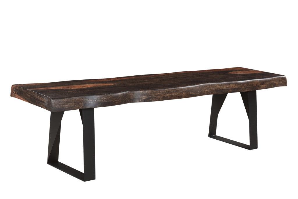 68" Dark Brown and Black Solid Wood Dining Bench - FurniFindUSA