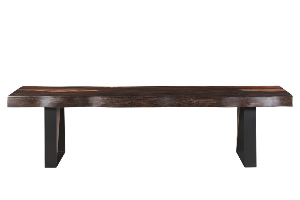 68" Dark Brown and Black Distressed Solid Wood Dining Bench HomeRoots