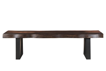 68" Dark Brown and Black Distressed Solid Wood Dining Bench HomeRoots