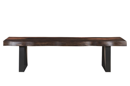 68" Dark Brown and Black Distressed Solid Wood Dining Bench HomeRoots