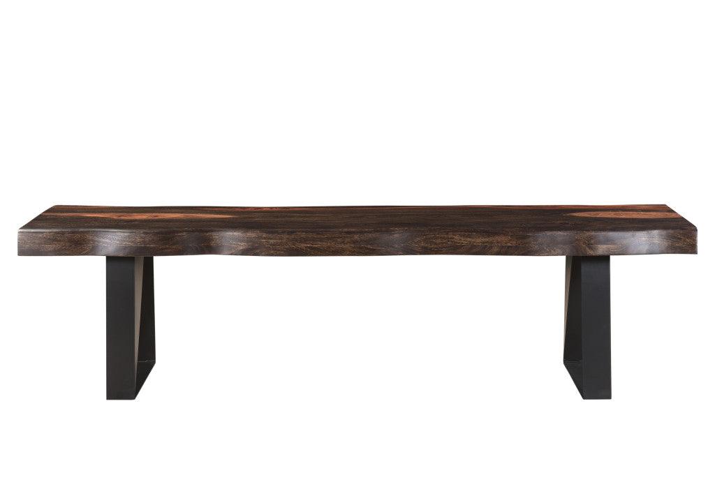 68" Dark Brown and Black Solid Wood Dining Bench - FurniFindUSA