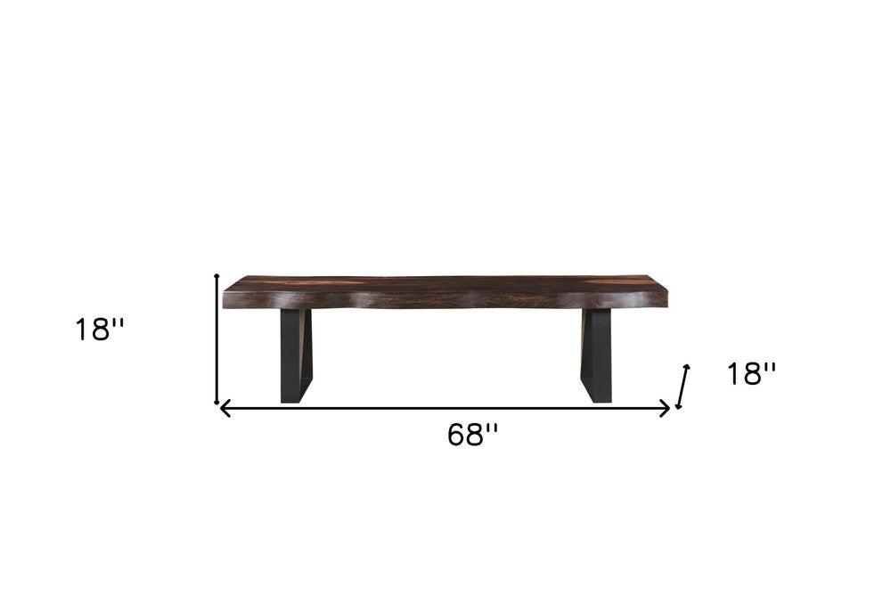 68" Dark Brown and Black Distressed Solid Wood Dining Bench HomeRoots