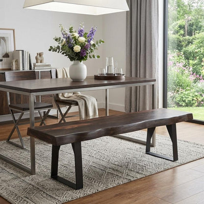 68" Dark Brown and Black Distressed Solid Wood Dining Bench HomeRoots