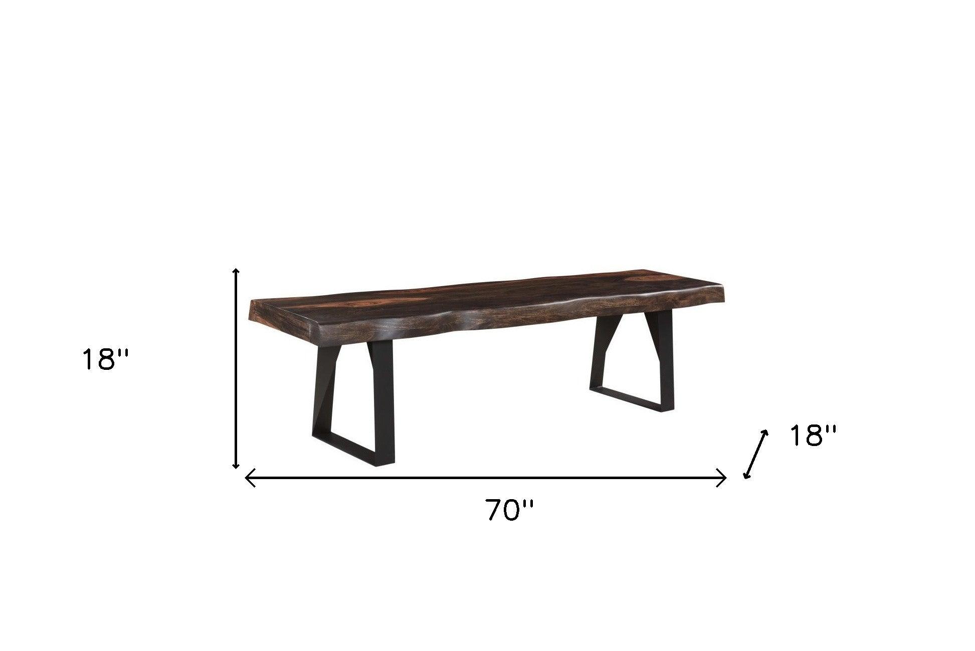 68" Dark Brown and Black Solid Wood Dining Bench - FurniFindUSA