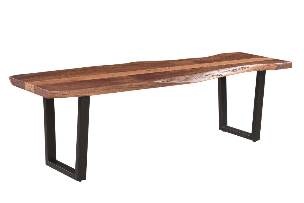 66" Brown And Black Solid Wood Dining bench - FurniFindUSA