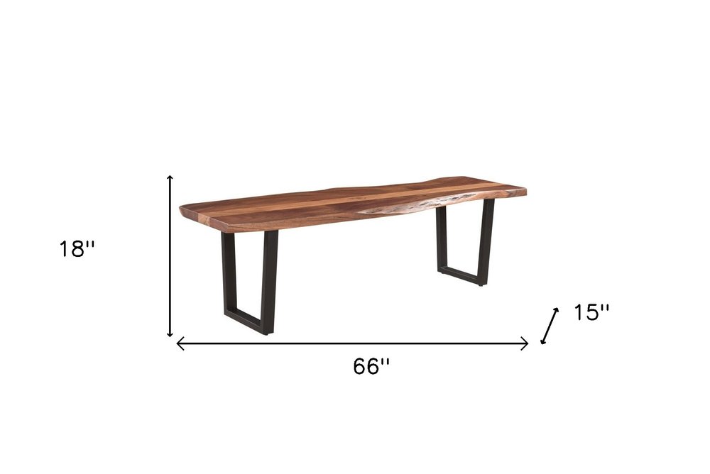 66" Brown And Black Solid Wood Dining bench HomeRoots