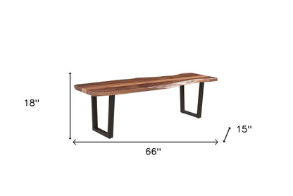 66" Brown And Black Solid Wood Dining bench HomeRoots