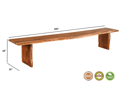 105" Brown Solid Wood Dining bench - FurniFindUSA