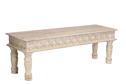 58" White Floral Distressed Solid Wood Dining Bench HomeRoots