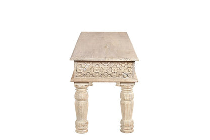 58" White Floral Distressed Solid Wood Dining Bench HomeRoots