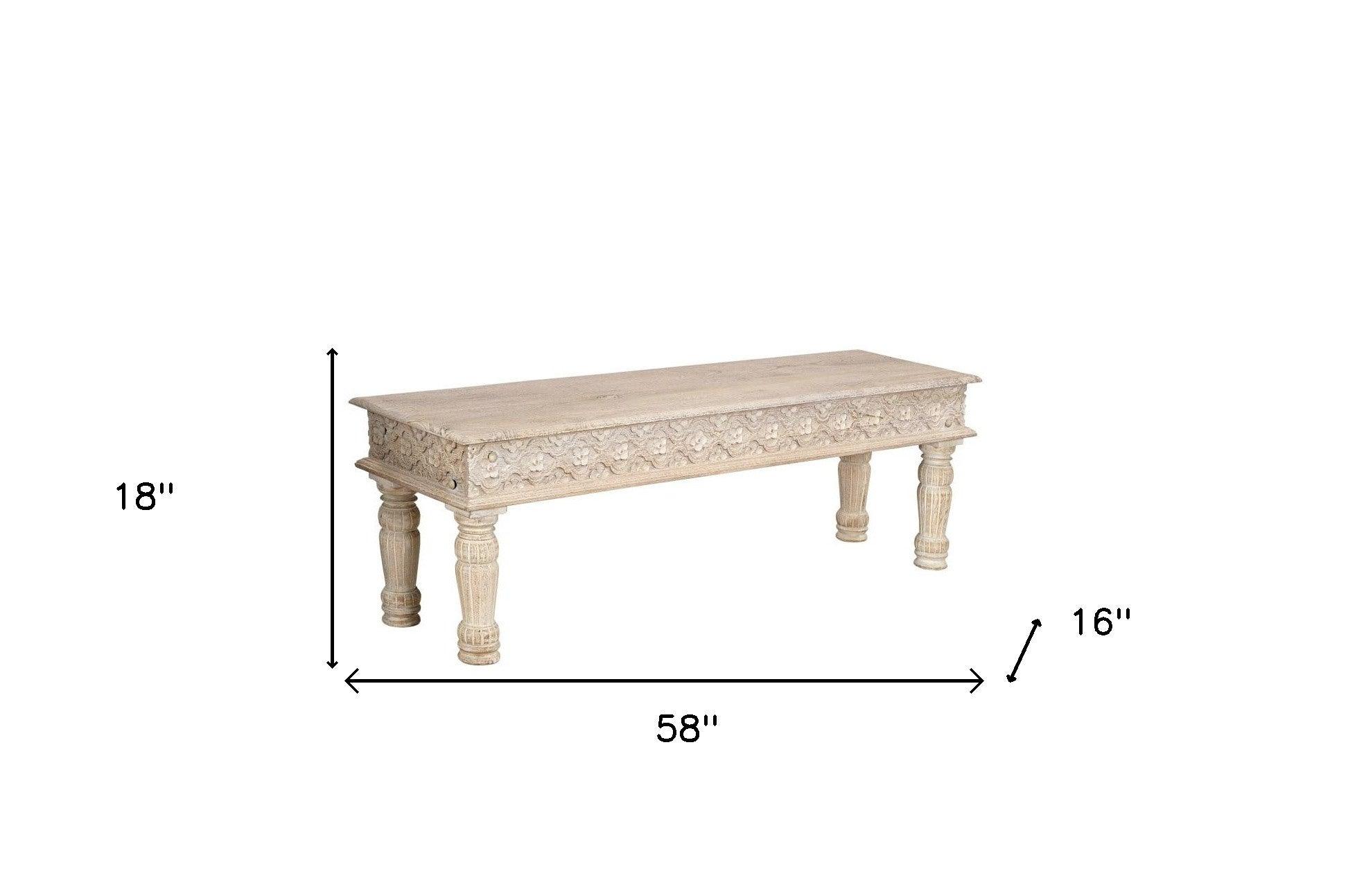 58" White Distressed Solid Wood Dining bench - FurniFindUSA