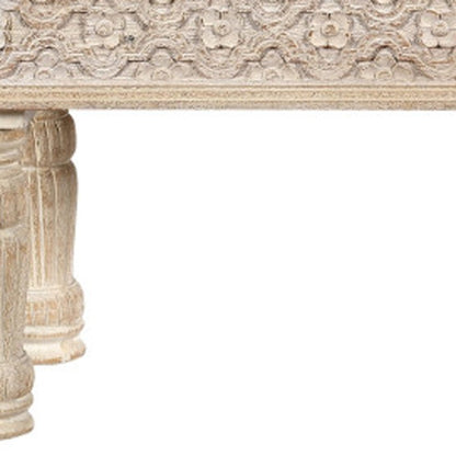 58" White Floral Distressed Solid Wood Dining Bench HomeRoots
