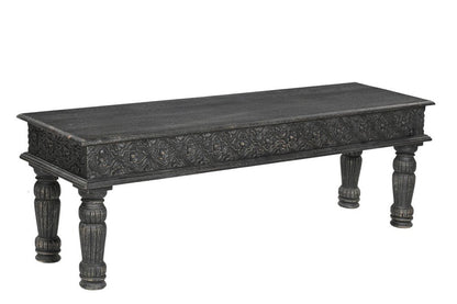 58" Black Floral Distressed Solid Wood Dining Bench HomeRoots