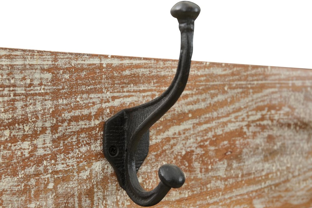 71" Black And Brown Metal And Solid Wood Four Hooks Freestanding Coat Rack HomeRoots