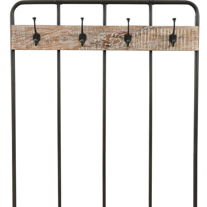 71" Black And Brown Metal And Solid Wood Four Hooks Freestanding Coat Rack HomeRoots