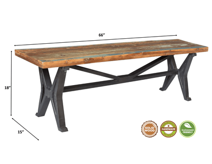 66" Brown And Black Distressed Solid Wood Dining bench - FurniFindUSA