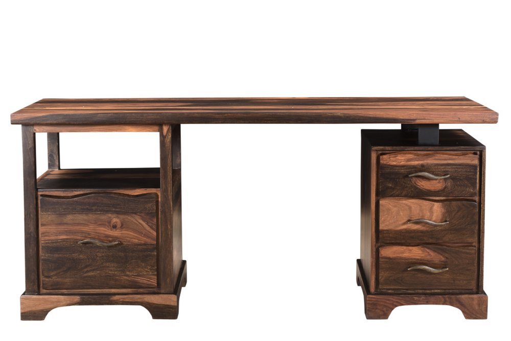68" Natural Live Edge Solid Wood Writing Desk With Four Drawers — view 2