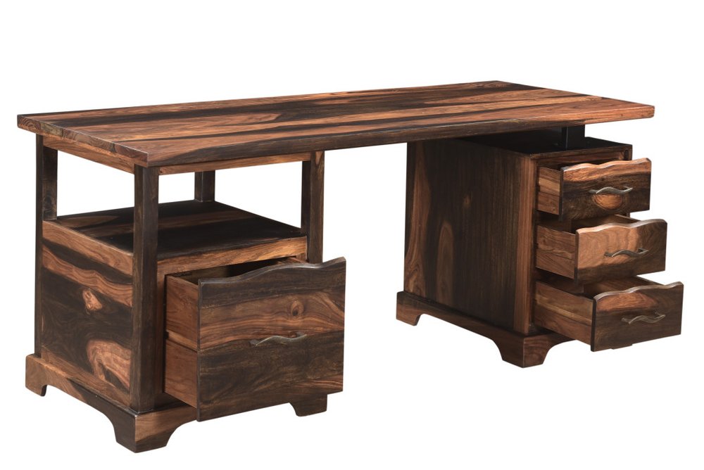 68" Natural Live Edge Solid Wood Writing Desk With Four Drawers — view 3