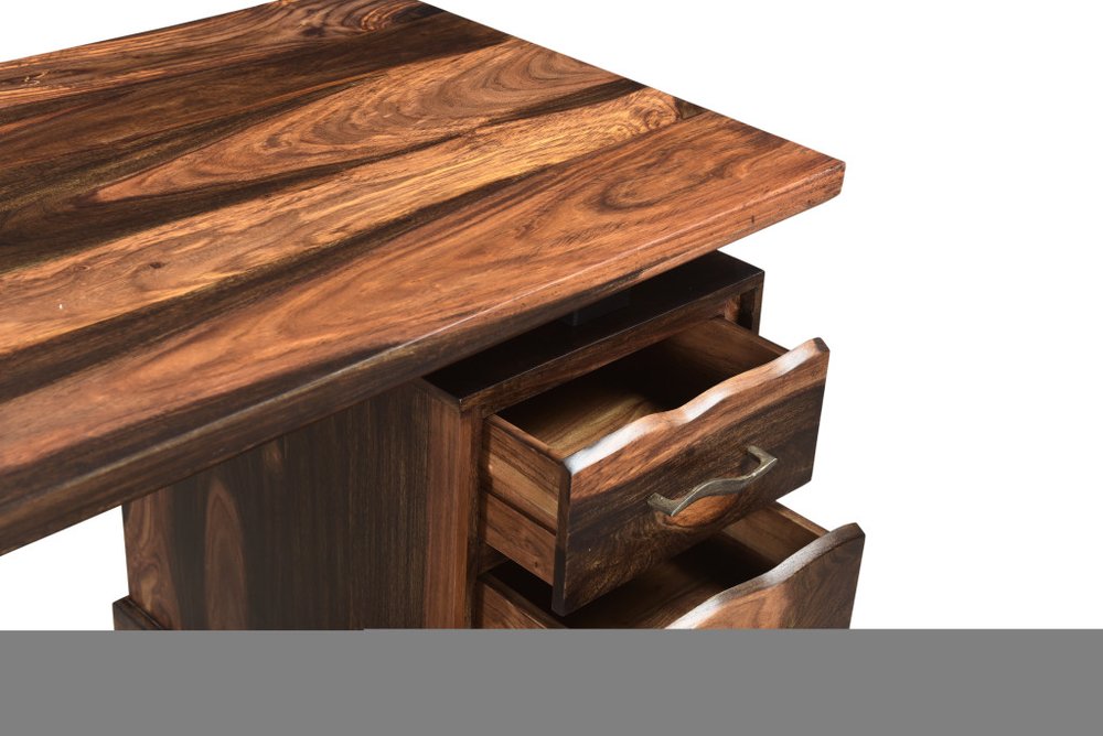 68" Natural Live Edge Solid Wood Writing Desk With Four Drawers — view 4