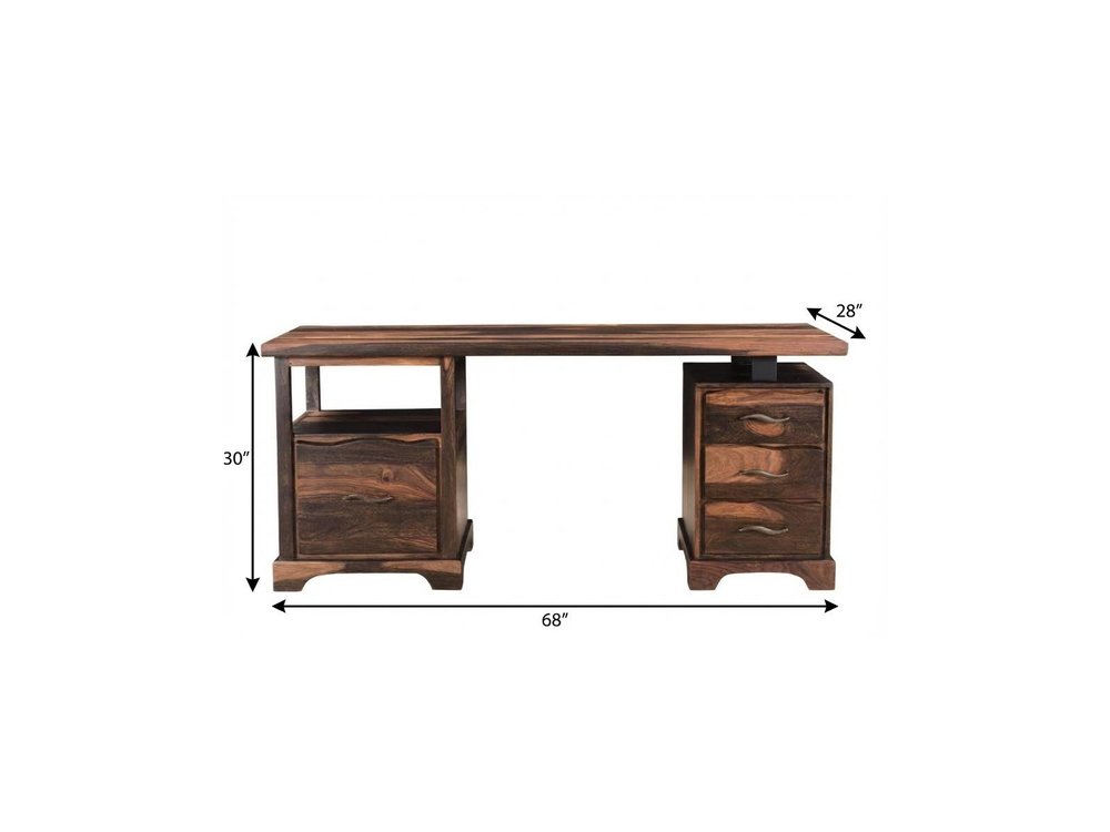 68" Natural Live Edge Solid Wood Writing Desk With Four Drawers — view 8