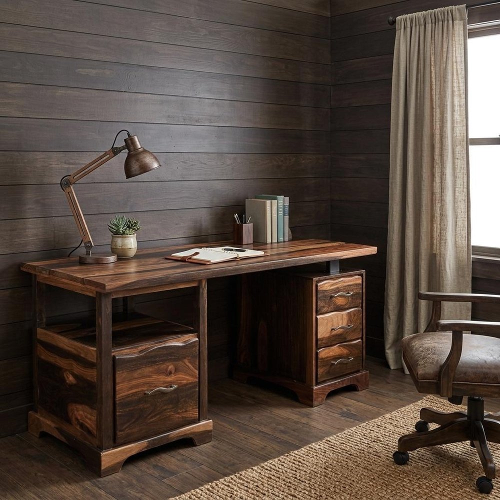 68" Natural Live Edge Solid Wood Writing Desk With Four Drawers — view 9