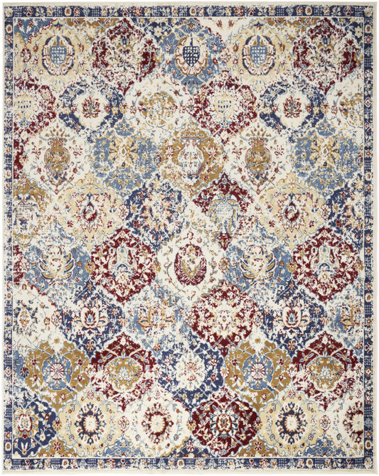 6' X 9' Navy Blue Damask Power Loom Distressed Area Rug - 72.0" (H) x 108.0" (W) x 0.5" (D)