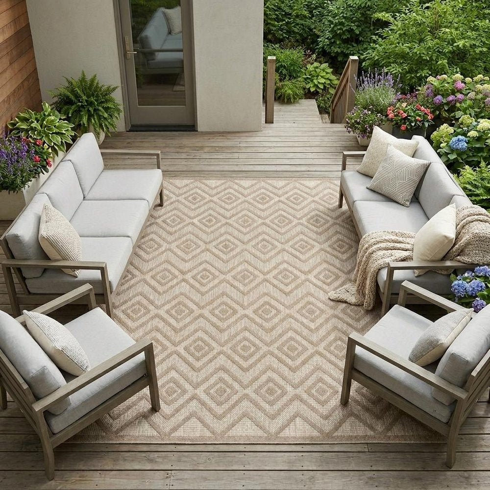 7' X 10' Beige Indoor Outdoor Area Rug HomeRoots