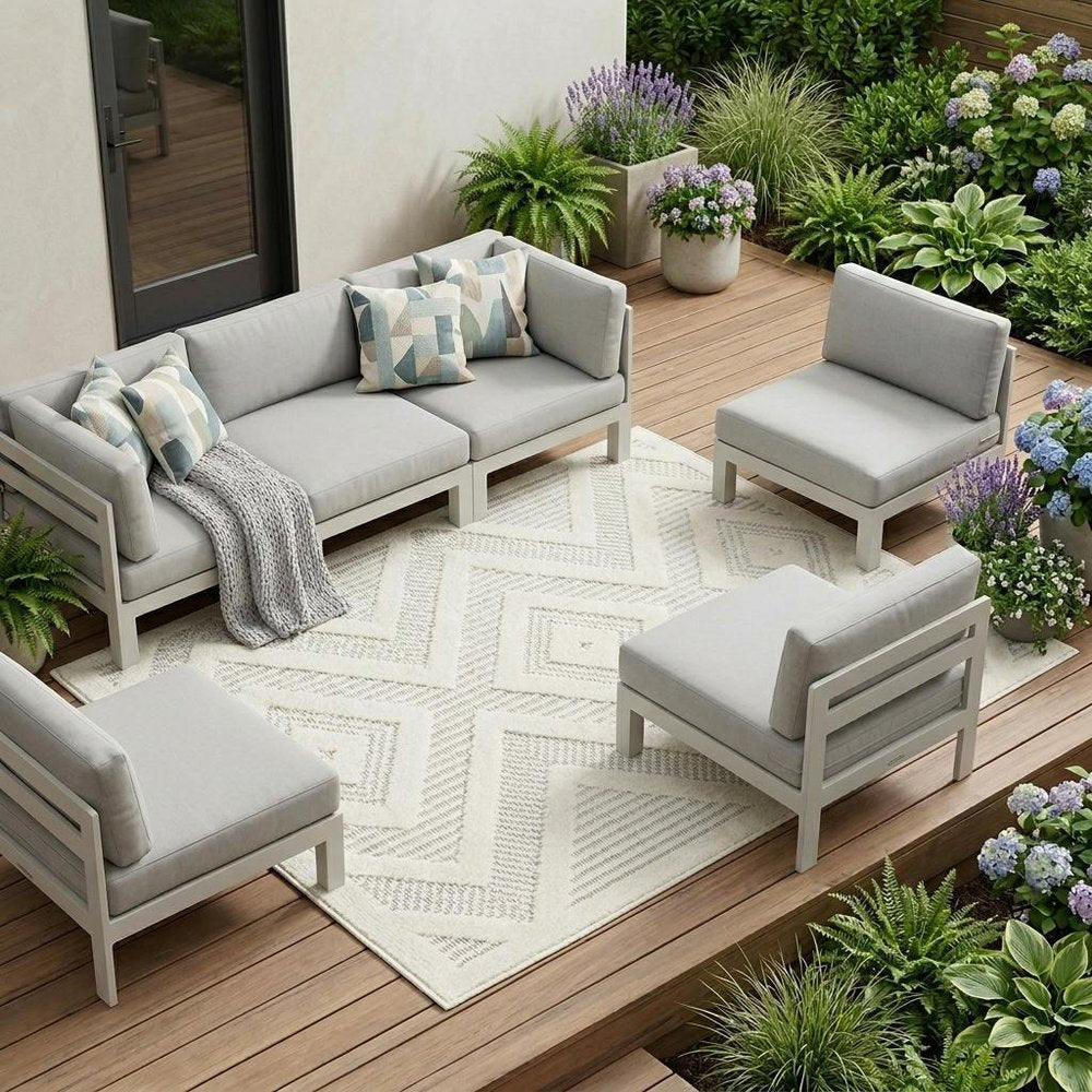 7' X 10' Ivory And White Indoor Outdoor Area Rug HomeRoots
