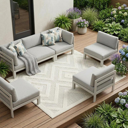 7' X 10' Ivory And White Indoor Outdoor Area Rug HomeRoots