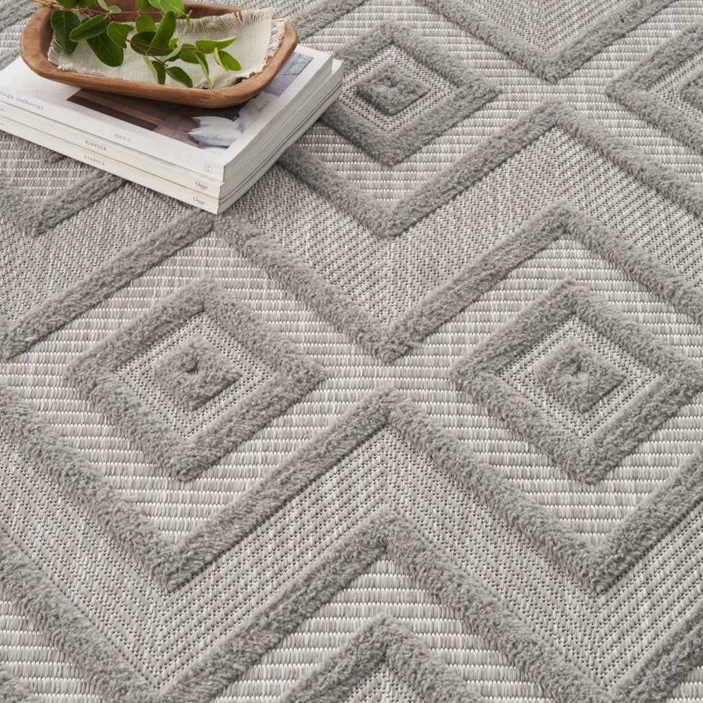 9' X 12' Gray Geometric Flatweave Area Rug - 0" (L) x 144" (W) x 108" (H)