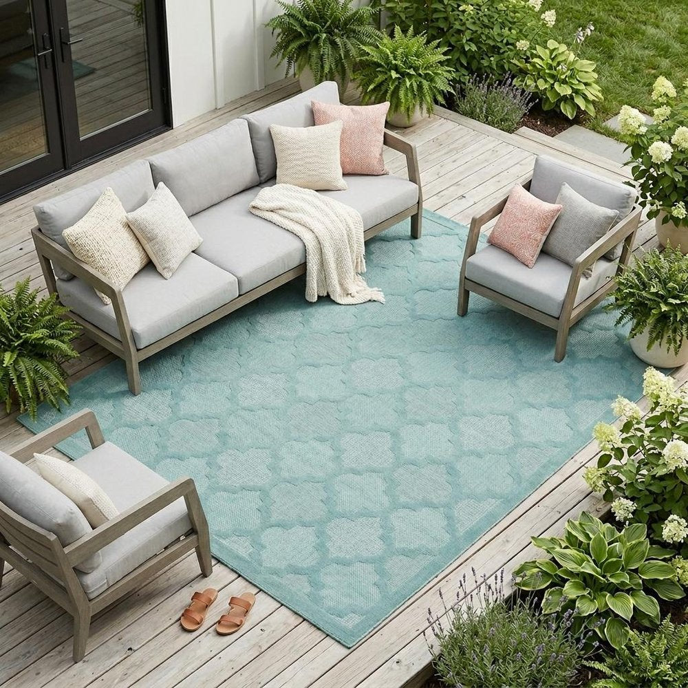9' X 12' Aqua Indoor Outdoor Area Rug HomeRoots