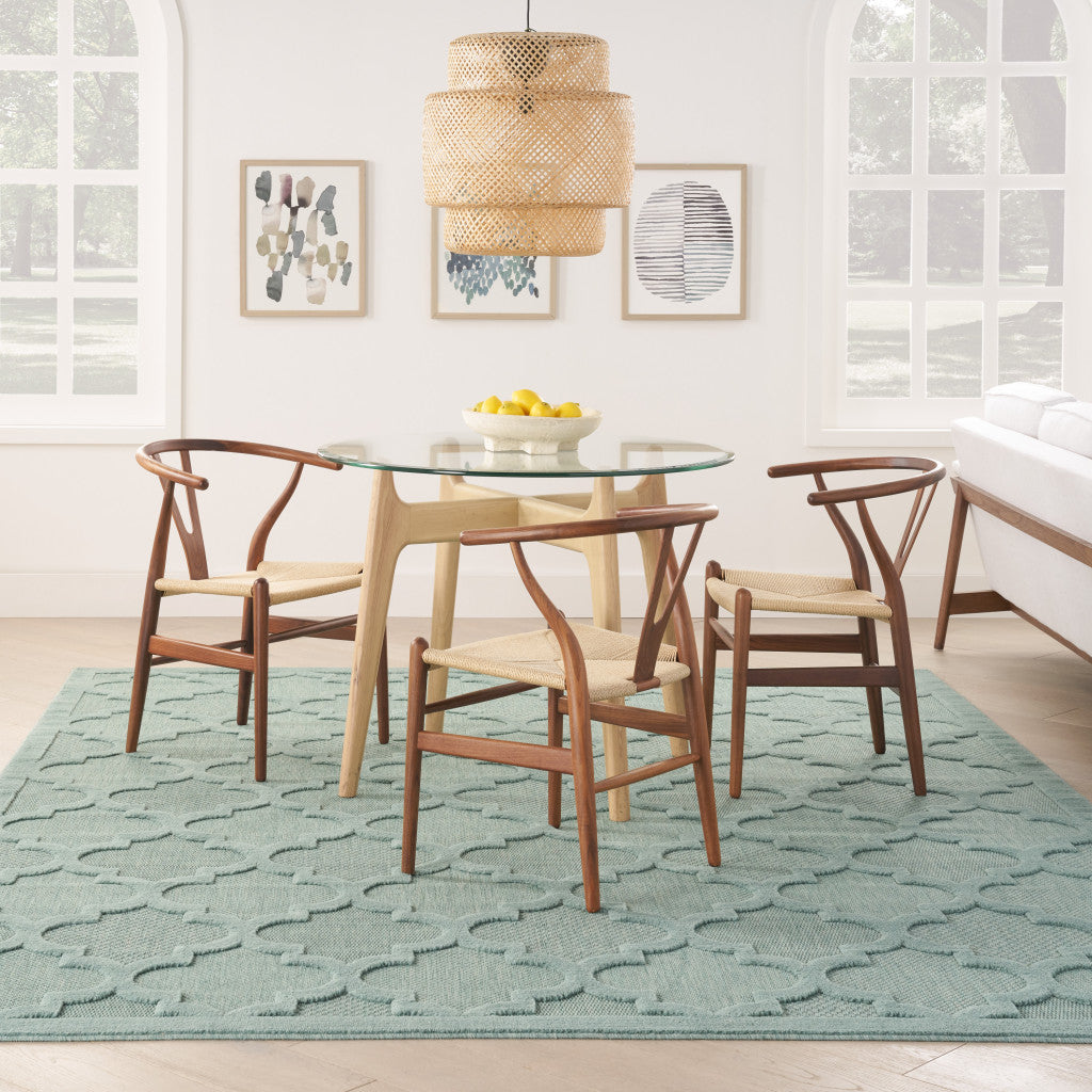 9' x 12' Aqua Geometric Flatweave Area Rug - FurniFindUSA