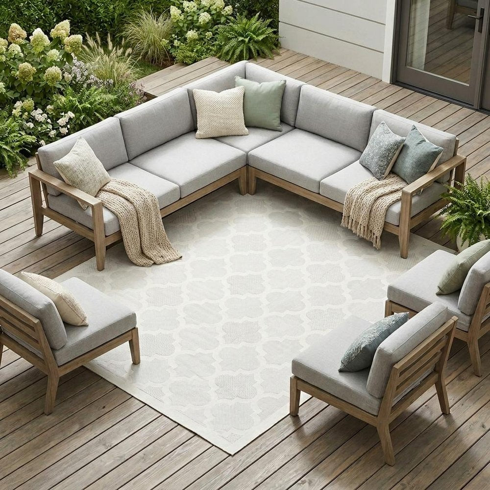 7' X 10' Ivory And White Indoor Outdoor Area Rug — view 10