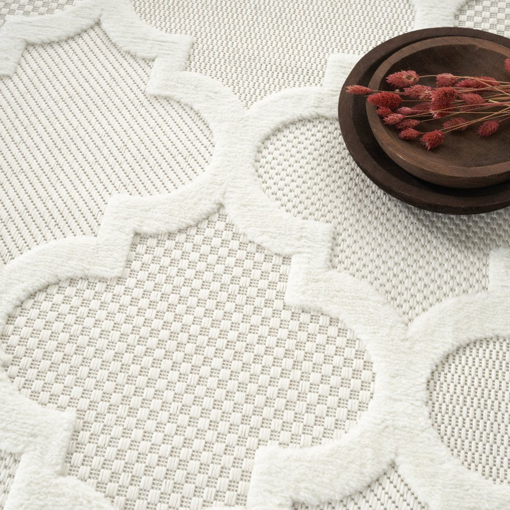 7' X 10' Ivory And White Indoor Outdoor Area Rug — view 6