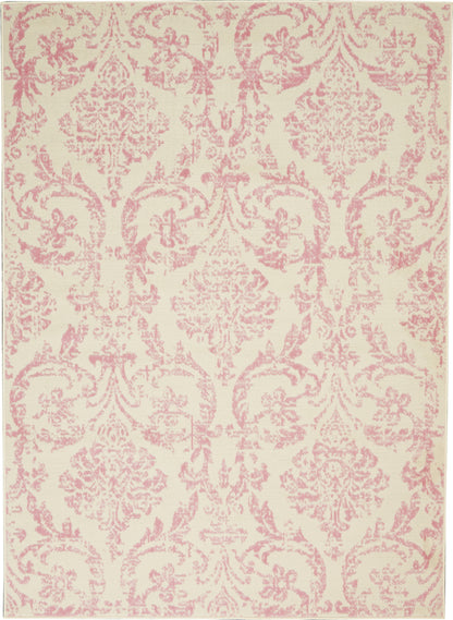 4' X 6' Cream Damask Power Loom Area Rug