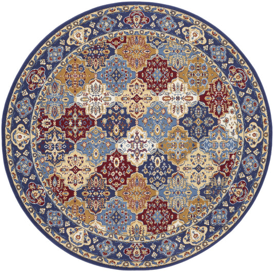 8' Red Round Damask Power Loom Area Rug - 96.0" (H) x 96.0" (W) x 0.5" (D)