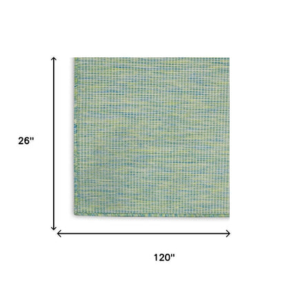 10' Blue and Green Power Loom Indoor Outdoor Runner Rug