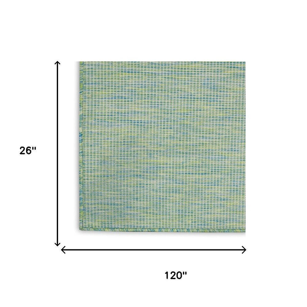 10' Blue and Green Power Loom Indoor Outdoor Runner Rug HomeRoots