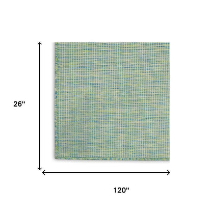10' Blue and Green Power Loom Indoor Outdoor Runner Rug HomeRoots