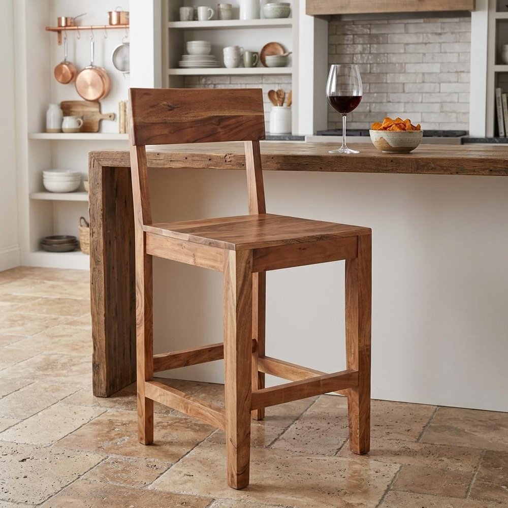 18" Brown Solid Wood Counter Height Bar Chair HomeRoots
