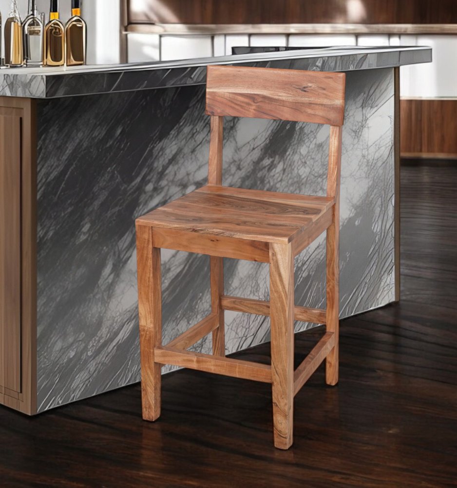 18" Brown Solid Wood Counter Height Bar Chair HomeRoots