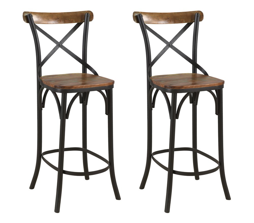 Set of Two 30" Brown And Black Solid Wood And Metal Counter Height Bar Chairs HomeRoots