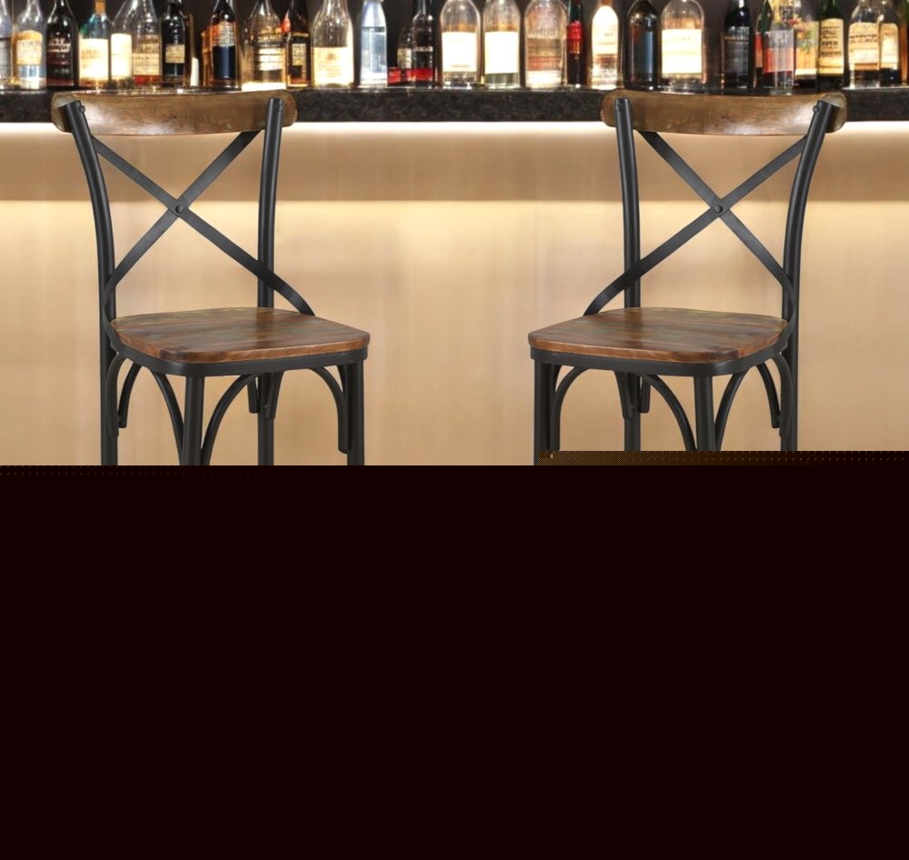 30" Brown and Black Solid Wood and Metal Counter Height Bar Chair HomeRoots