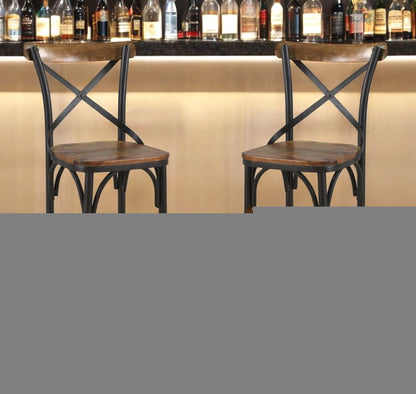 30" Brown and Black Solid Wood and Metal Counter Height Bar Chair HomeRoots