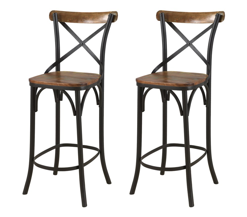 Set of Two 30" Brown And Black Solid Wood And Metal Counter Height Bar Chairs HomeRoots
