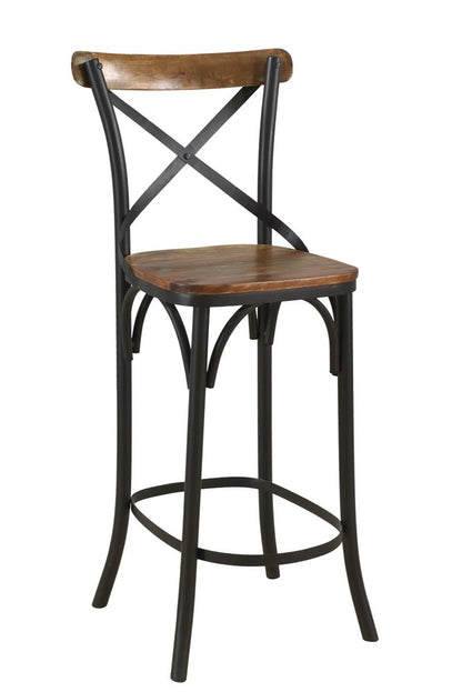 Set of Two 30" Brown And Black Solid Wood And Metal Counter Height Bar Chairs HomeRoots